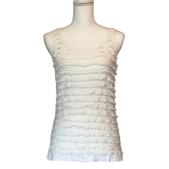 Ann Taylor Loft Off-White Ruffle See Through Tank Top Women’s XS - Picture 14 of 14